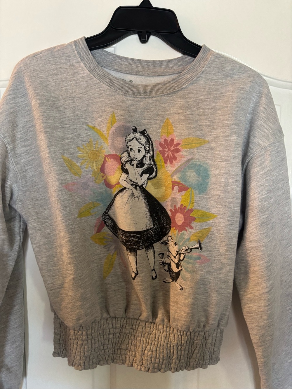 Disney Light Gray Graphic Crewneck Sweatshirt with Subtle Pastel Accents
